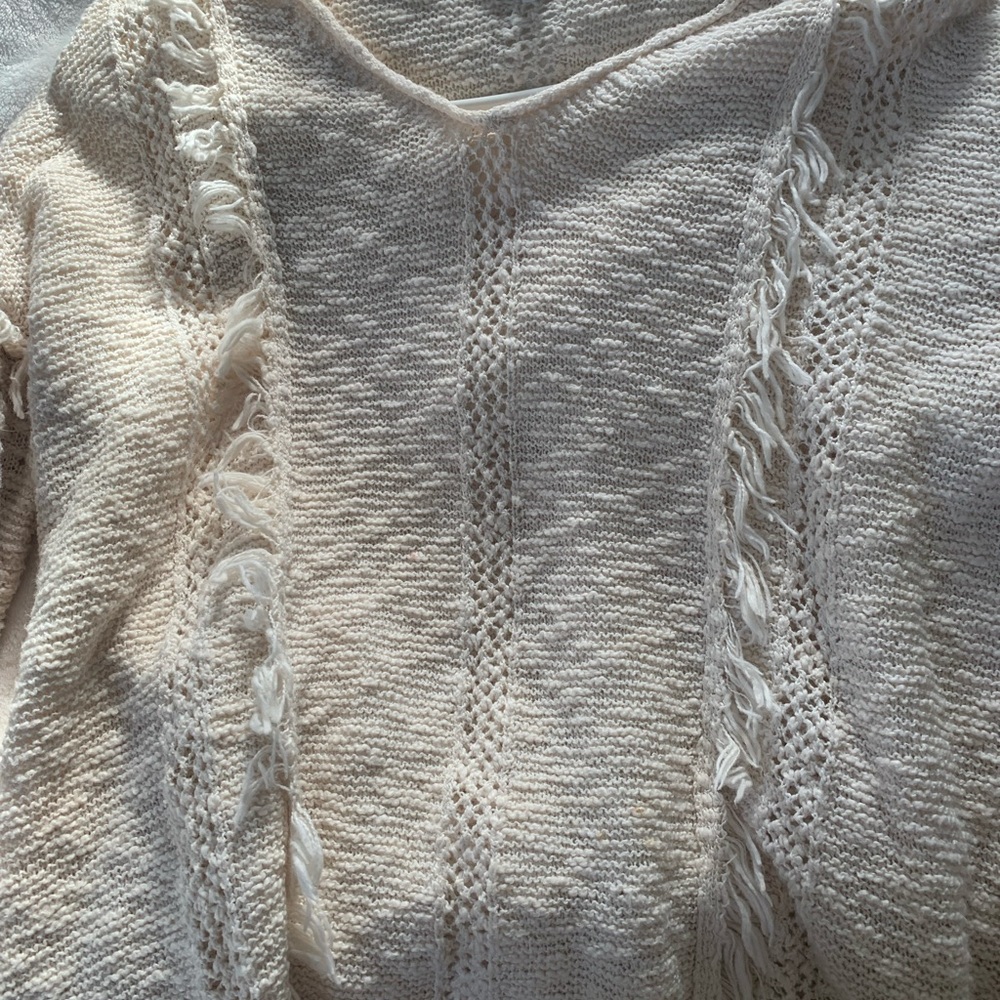 Lucky Brand Beige Knit Top with fringe